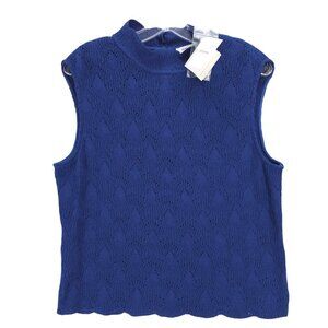 NWT ST JOHN Vintage Knit Top Sleeveless Wool Rayon STERLING BLUE Size LARGE